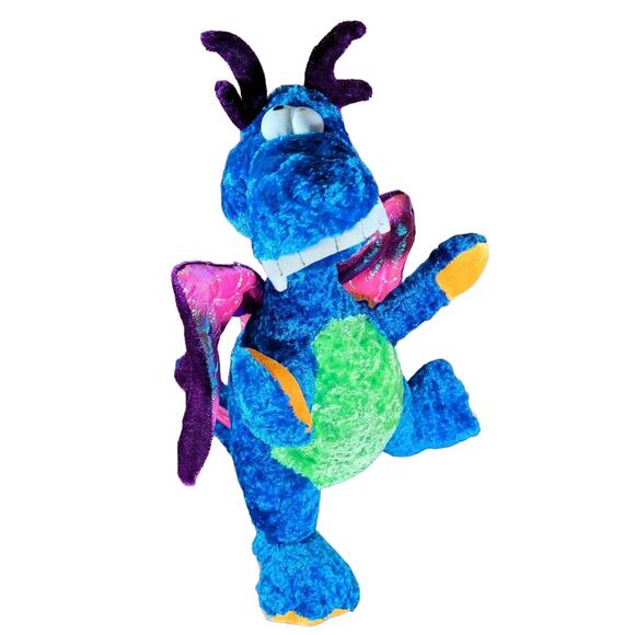 Dragon Plush Fantasy Colorful Iridescent Crinkle Wings Spikes Stuffed Animal - Picture 1 of 9